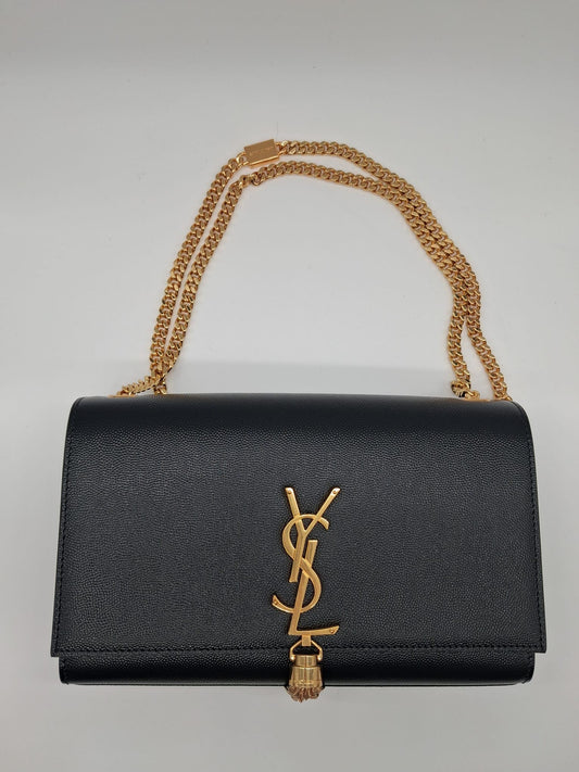 YSL KATE MEDIUM TASSEL CON NAPPINA IN PELLE GRAIN DE POUDRE BLACK