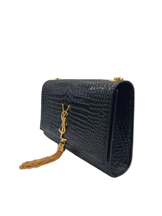 YSL KATE MEDIUM TASSEL CON NAPPINA IN PELLE GROFFATA COCCODRILLO