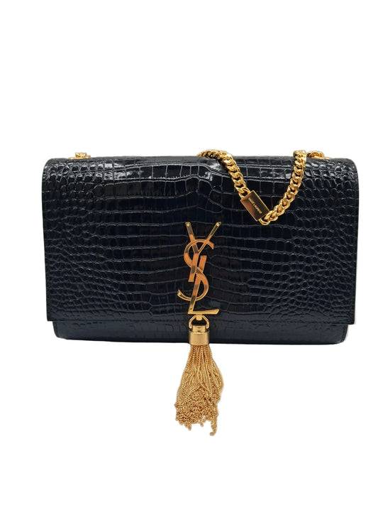 YSL KATE MEDIUM TASSEL CON NAPPINA IN PELLE GROFFATA COCCODRILLO